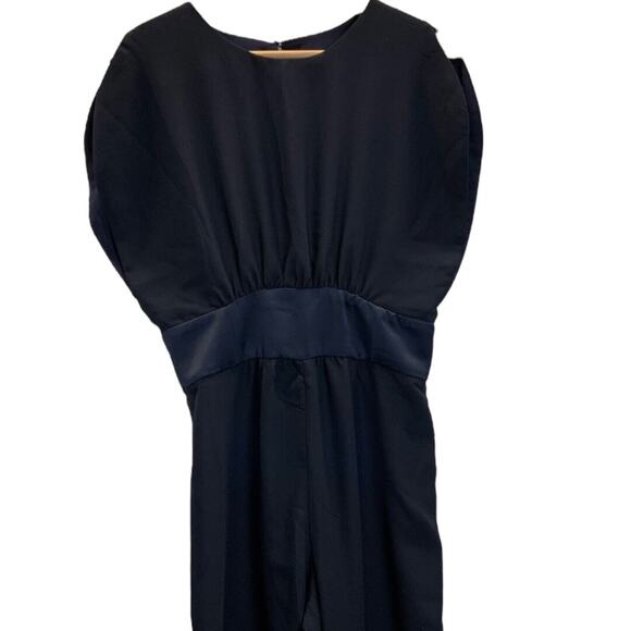 ZARA Jumpsuit SZ S Navy Blue Sleeveless Frilled Leg Sash Waist Ankle Length - Picture 10 of 14